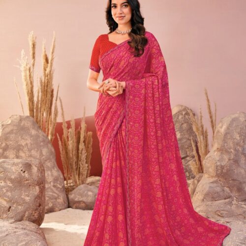 Pink Printed Chiffon Saree