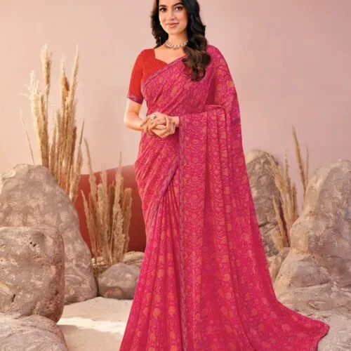 pink chiffon saree