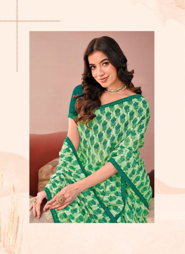Green Printed Chiffon Saree