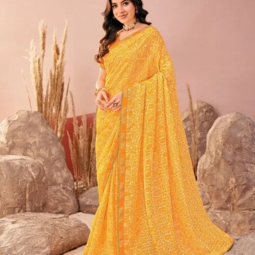 radiating yellow chiffon saree
