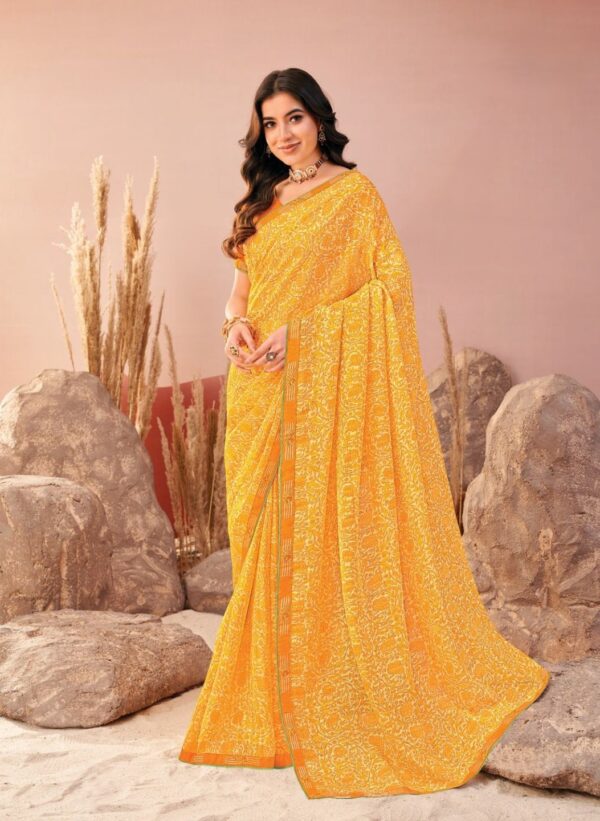 Yellow Printed Chiffon Saree