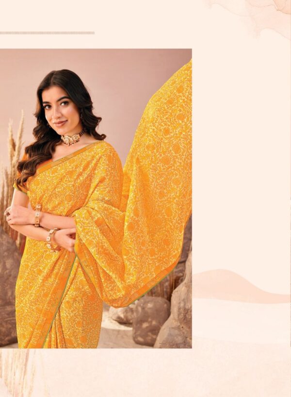 Yellow Printed Chiffon Saree