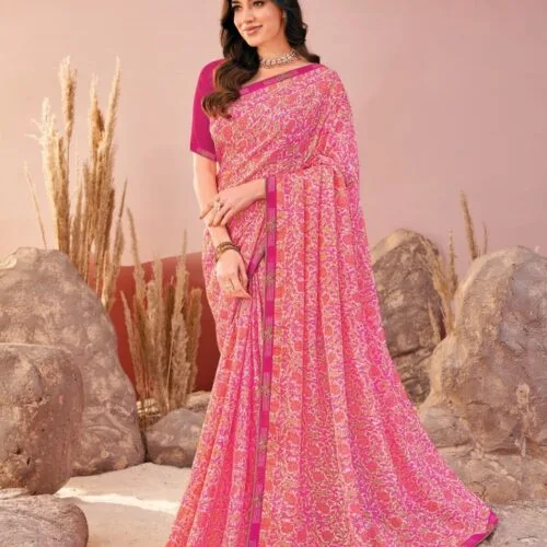 Pink Chiffon Saree
