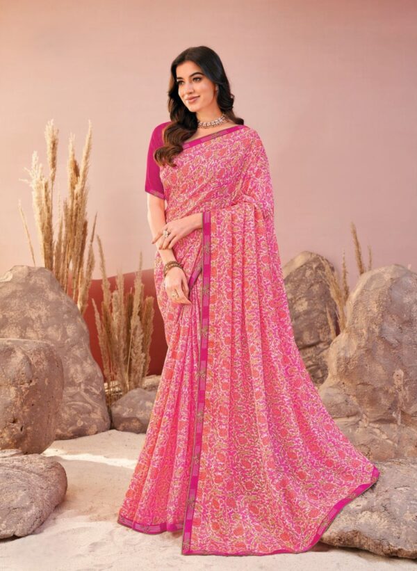 Pink Printed Chiffon Saree
