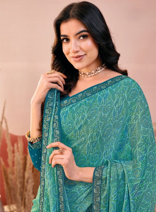 Sea Green Printed Chiffon Saree