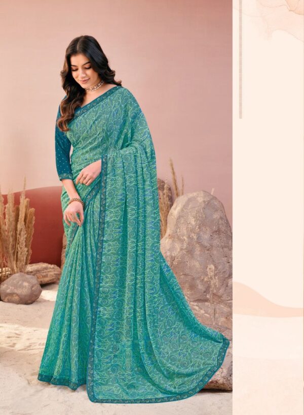 Sea Green Printed Chiffon Saree