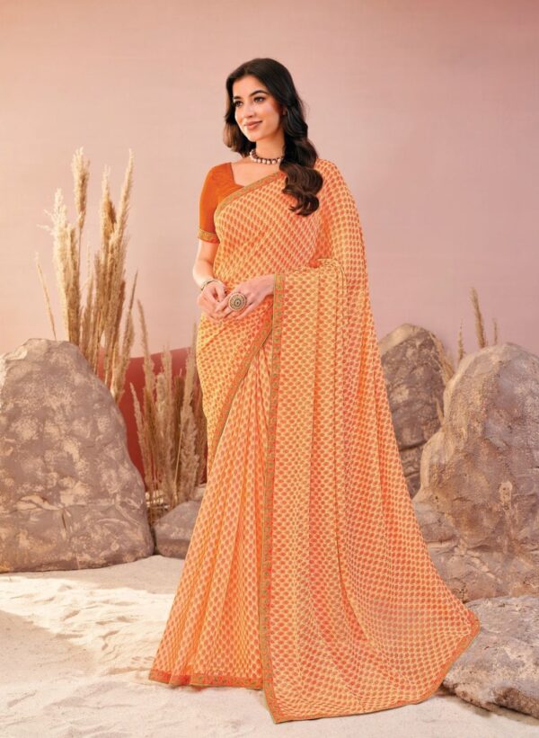 Mango Yellow Printed Chiffon Saree