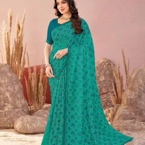 turquoise chiffon saree