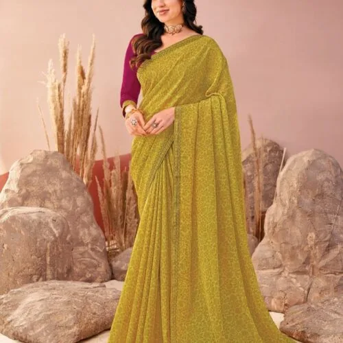 gold chiffon saree