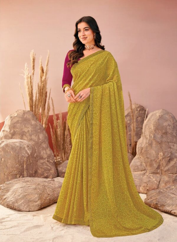Gold Printed Chiffon Saree