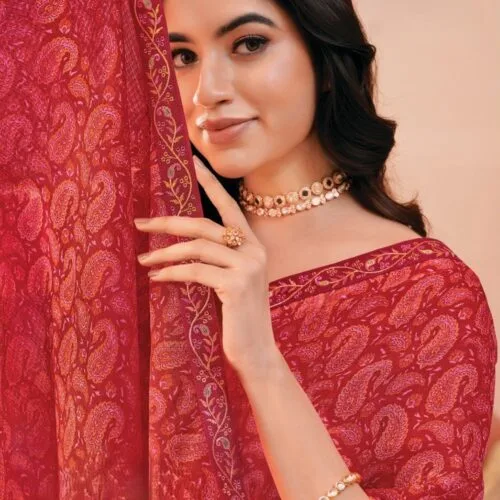 Red Chiffon Saree
