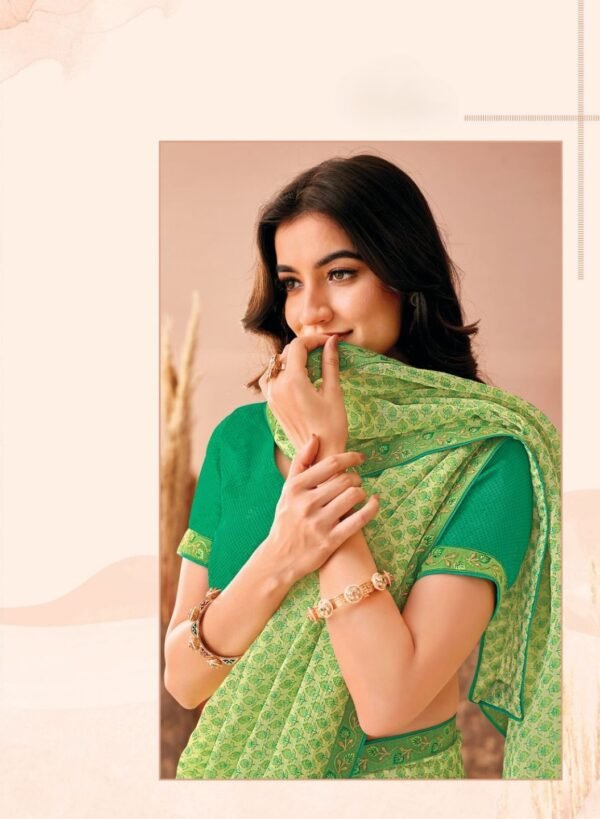Green Printed Chiffon Saree