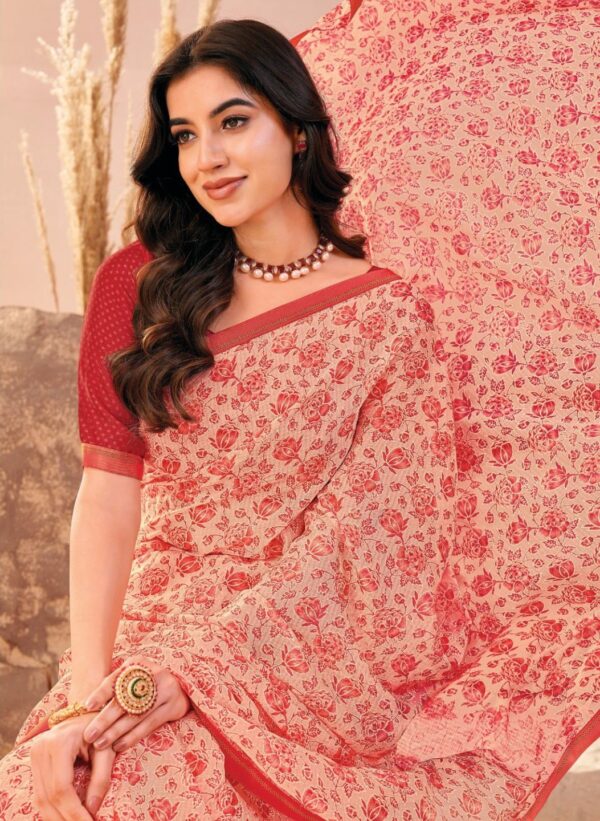 Beige Printed Chiffon Saree