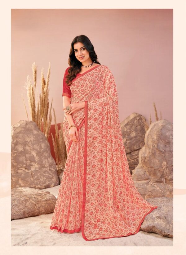 Beige Printed Chiffon Saree