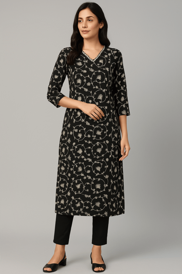 Black Printed Stitched Suit With Dupatta
