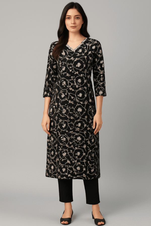 Black Printed Stitched Suit With Dupatta