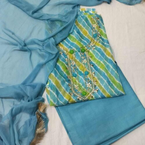 Aqua Blue Pure Organza Unstitched Suit