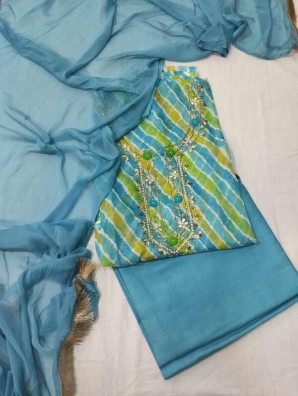 Aqua Blue Pure Organza Unstitched Suit