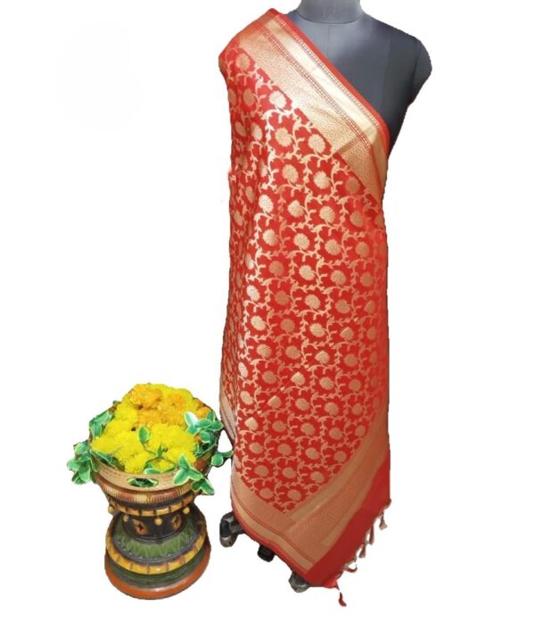 Red Banarasi Silk Dupatta