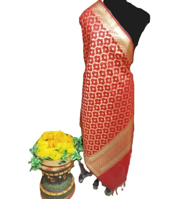 Red Banarasi Silk Dupatta