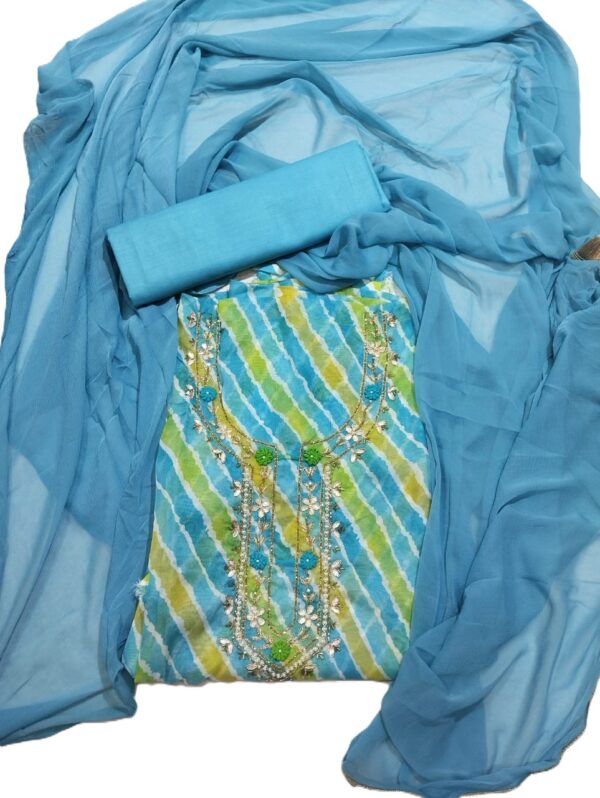 Aqua Blue Pure Organza Unstitched Suit
