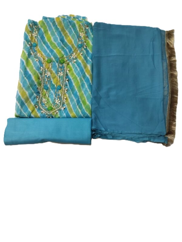 Aqua Blue Pure Organza Unstitched Suit