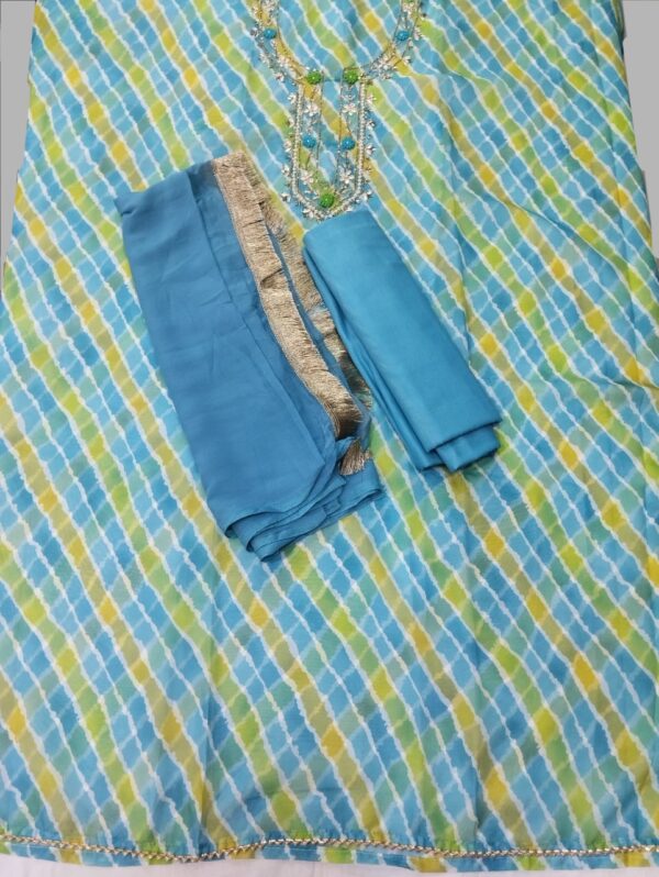 Aqua Blue Pure Organza Unstitched Suit