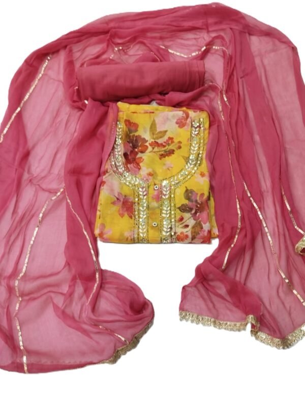 Yellow Pure Organza Unstitched Suit