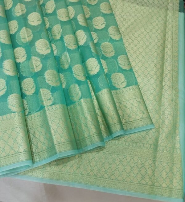Aqua Green Handloom Banarasi Tissue Saree