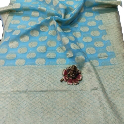 Aqua Blue Handloom Banarasi Tissue Saree