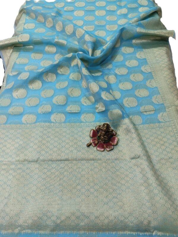 Aqua Blue Handloom Banarasi Tissue Saree
