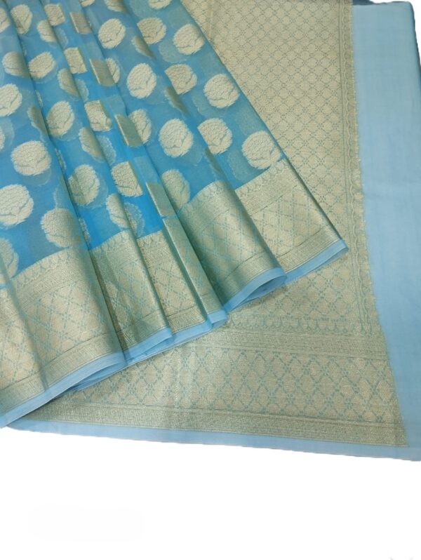 Aqua Blue Handloom Banarasi Tissue Saree