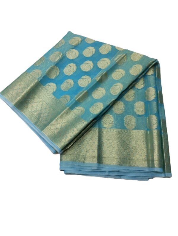 Aqua Blue Handloom Banarasi Tissue Saree