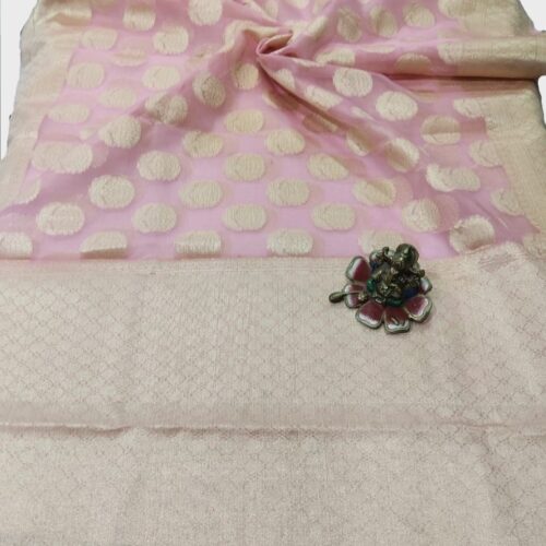 Aqua Pink Handloom Banarasi Tissue Saree