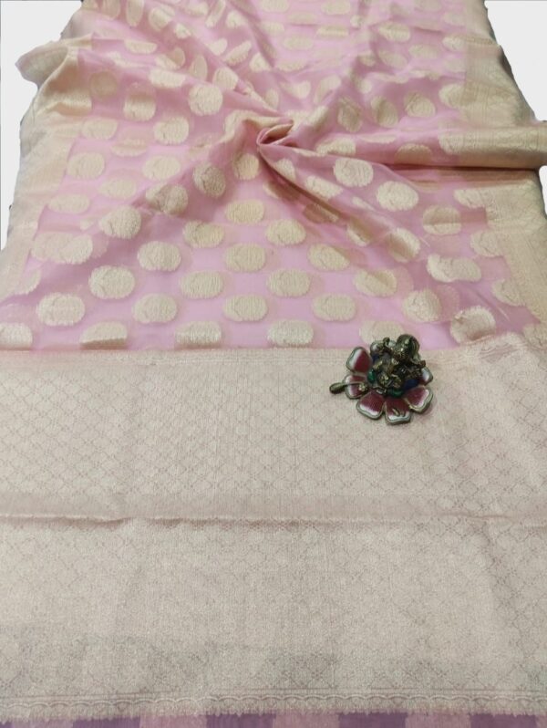 Aqua Pink Handloom Banarasi Tissue Saree