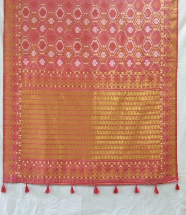 Coral Pink Handloom Banarasi Silk Saree