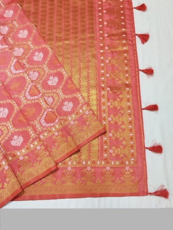 Coral Pink Handloom Banarasi Silk Saree