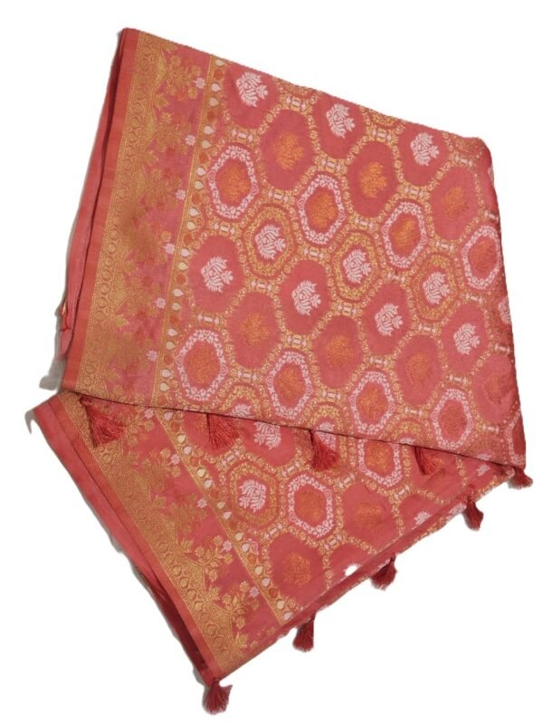 Coral Pink Handloom Banarasi Silk Saree