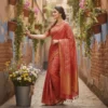 Golden Red Banarasi Silk Saree