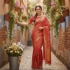 Golden Red Banarasi Silk Saree
