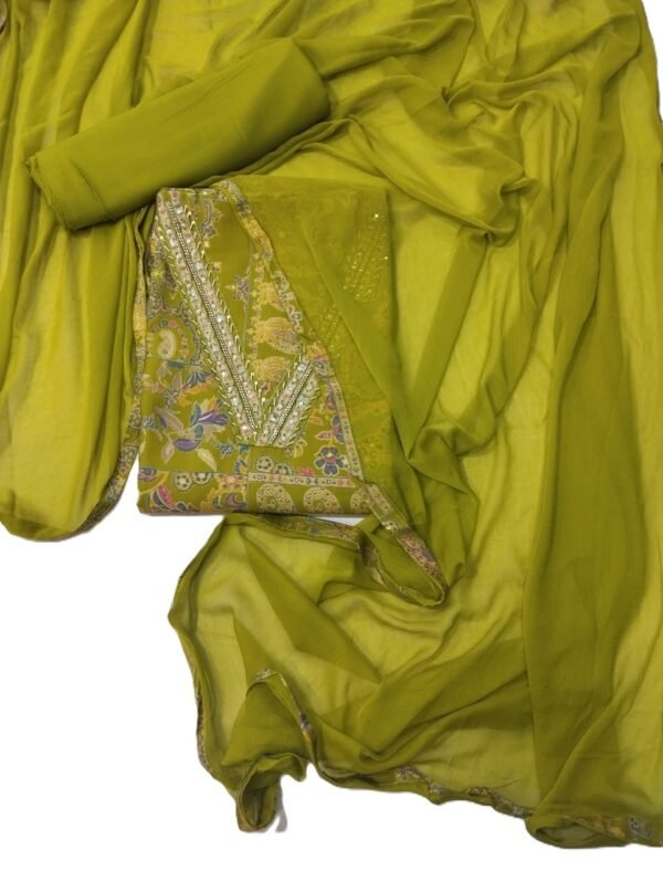 Olive Green Maslin Unstitched Suit