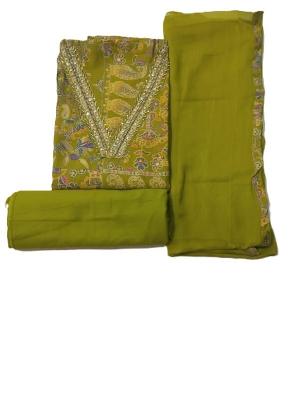 Olive Green Maslin Unstitched Suit