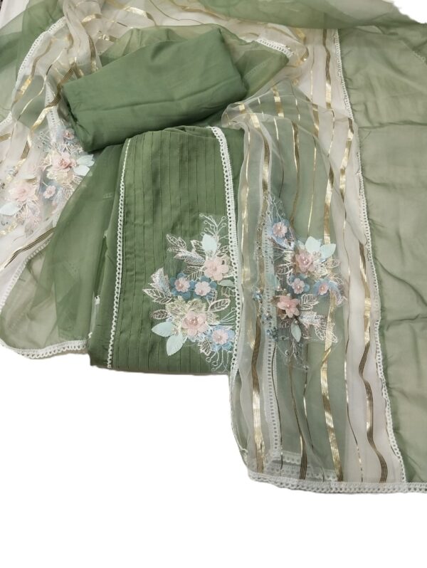Green Organza Unstitched Suit
