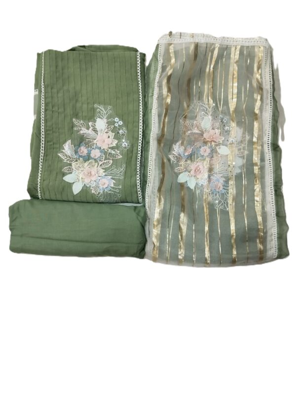 Green Organza Unstitched Suit