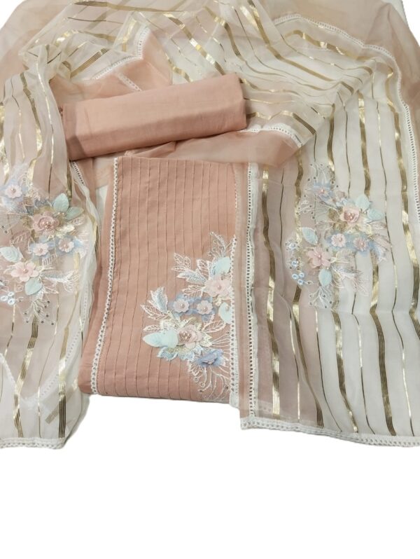 Peach Organza Unstitched Suit