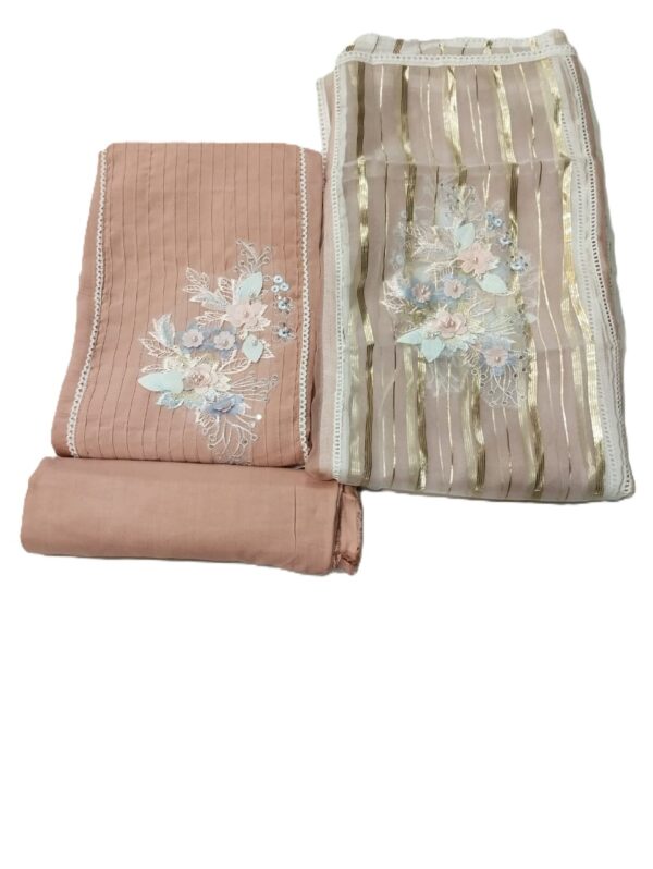 Peach Organza Unstitched Suit