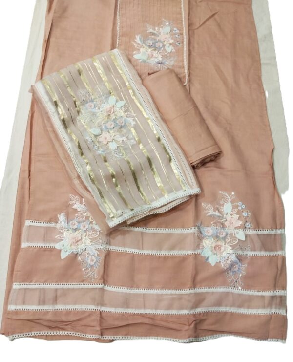 Peach Organza Unstitched Suit