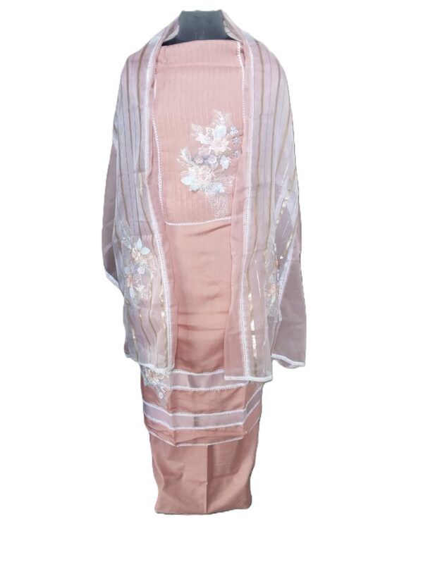 Peach Organza Unstitched Suit
