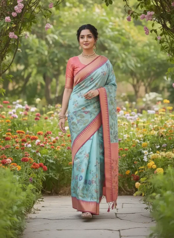 BS002185-1(4) Aqua Blue Kanjivaram Silk Saree