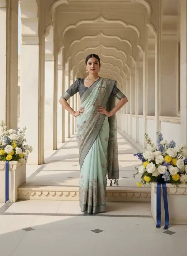 BS002185-2(3) Pista Kanjivaram Silk Saree
